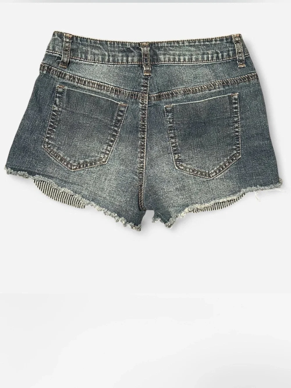 GUESS Embroidered Floral Denim Shorts - Faded Blue with Peach Flowers